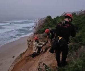 מבצע חילוץ מורכב במצוק נעורים: לוחמי אש חילצו כלב מבוגר שנלכד במדרון תלול ללא יכולת תנועה